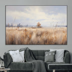 Golden Fields Wall Art Print Canvas | Serene Minimalist Landscape for Farmhouse Decor