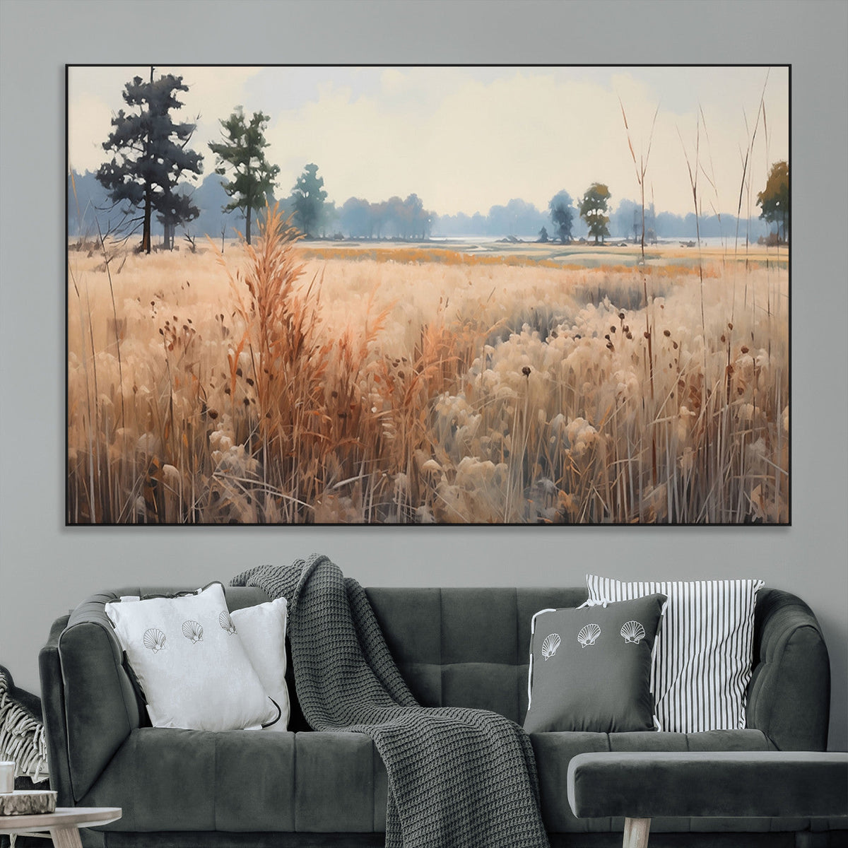Golden Fields Canvas Wall Art Print | Serene Minimalist Landscape for Modern Decor