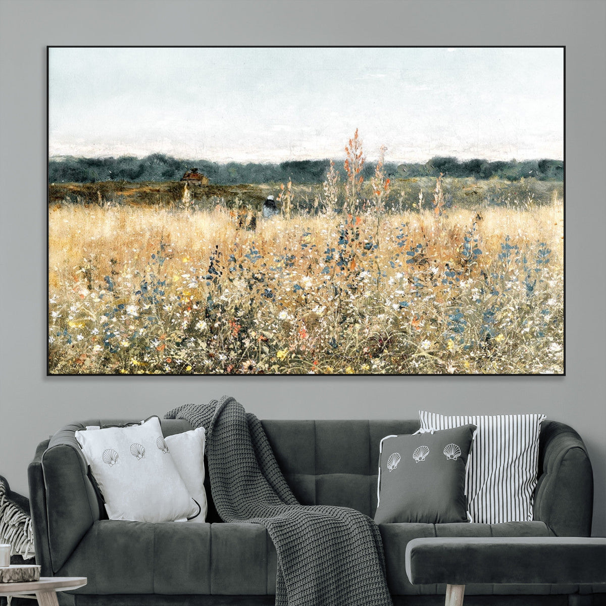 Wildflower Field Wall Art Canvas | Nature-Inspired Landscape Canvas Print for Living Room or Office