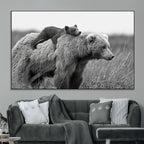 Bear and Cub Wall Art Canvas | Grizzly 399 Bear and Cub Black and White Wildlife Print
