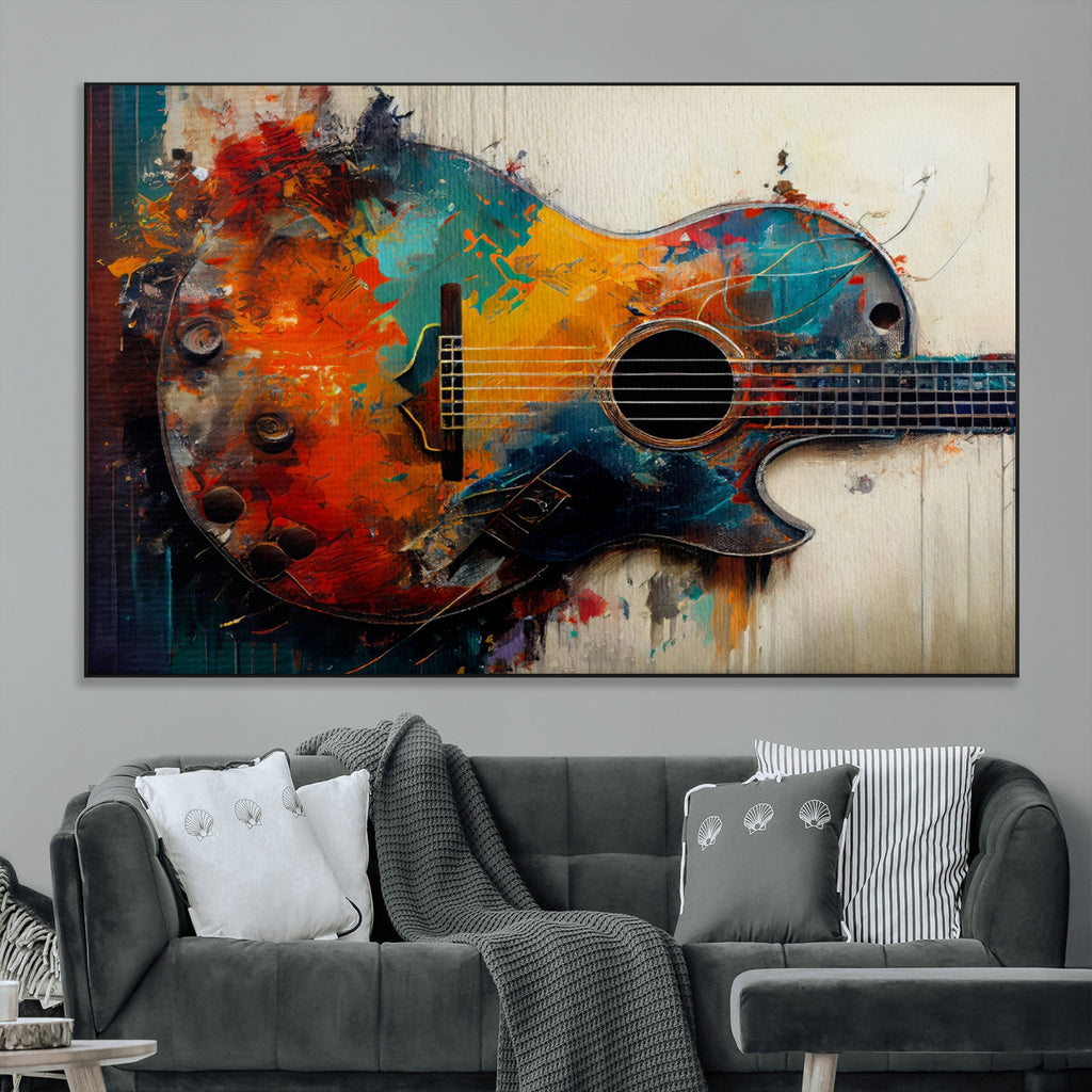Abstract Guitar Wall Art Canvas | Vibrant Music-Inspired Art for Living Room or Studio
