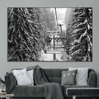 Winter Ski Lift Black and White Canvas Wall Art | Alpine Escape in Minimalist Style