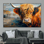 Highland Cow Abstract Canvas Wall Art, Bold Farmhouse Decor