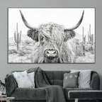 Rustic Charm, Cow Longhorn Black White Bighorn Wall Art