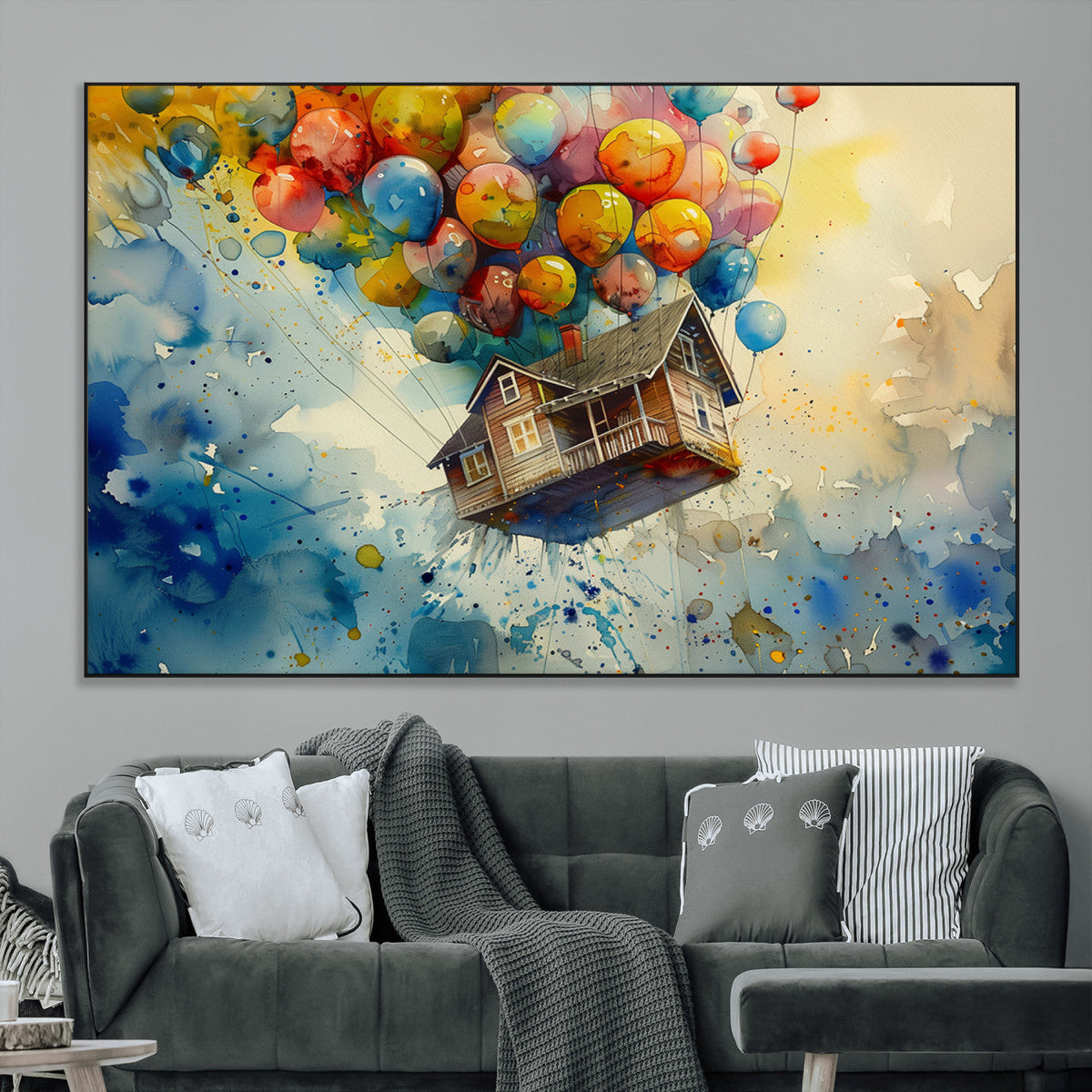 UP-Inspired Floating House with Balloons Canvas Art | Colorful Wall Decor