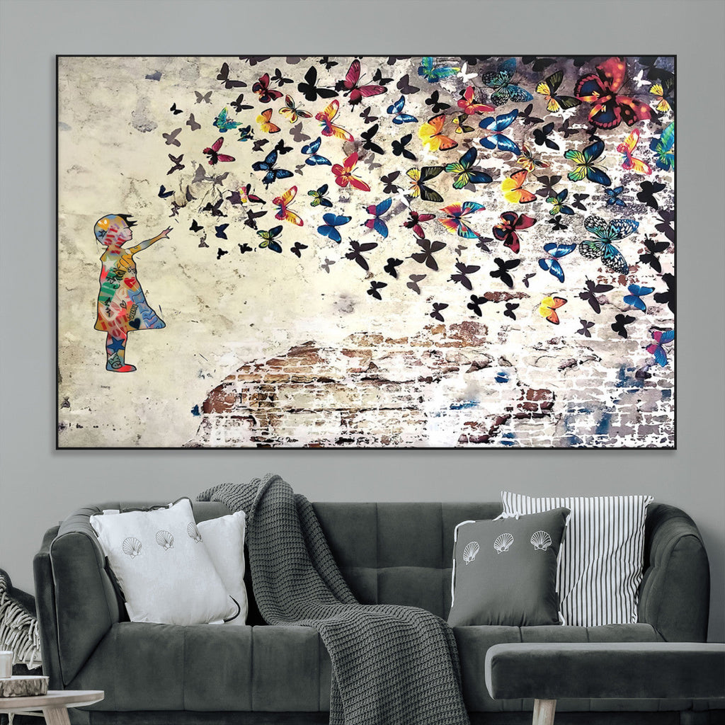 Banksy Wall Art - Banksy Girl Butterfly Graffiti Wall Art