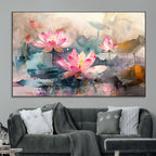 Lotus Flower Wall Art | 3 Panel Giclee Canvas Print of Pink Lotus Blossoms