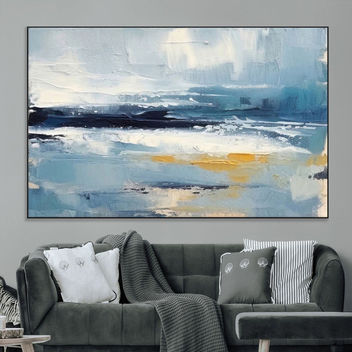 Abstract Ocean Canvas Wall Art - Coastal Blue and Gold
