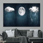 3 Piece Indigo Cloud Wall Art, Thunderstorm Moon Cloud Artwork
