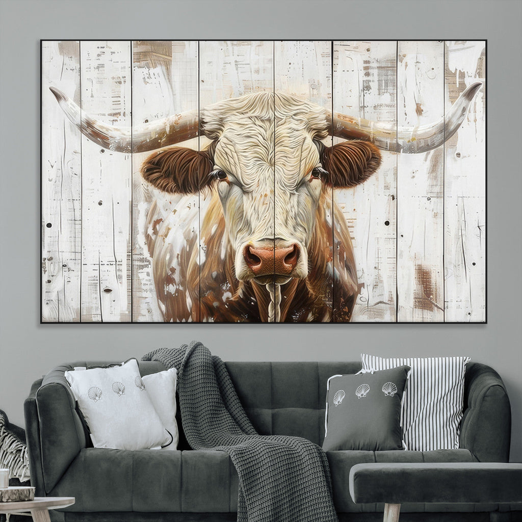 Rustic Longhorn Bull Wall Art Canvas Set