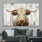 Rustic Longhorn Bull Wall Art Canvas Set