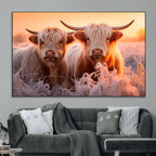 Highland Cows at Sunrise Wall Art Canvas Set