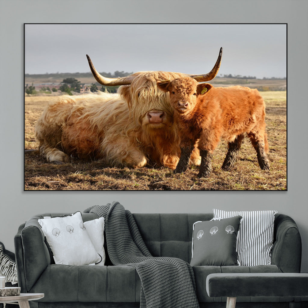 Highland Cow Canvas Wall Art Animal Print for Farm House Decor
