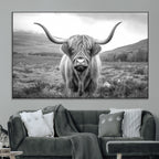 Black White Scottish Highland Cow Canvas Farm Wall Art
