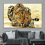 Blue-Eyed Leopard Canvas Wall Art, Framed Animal Print, Fierce and Bold Decor for Living Rooms