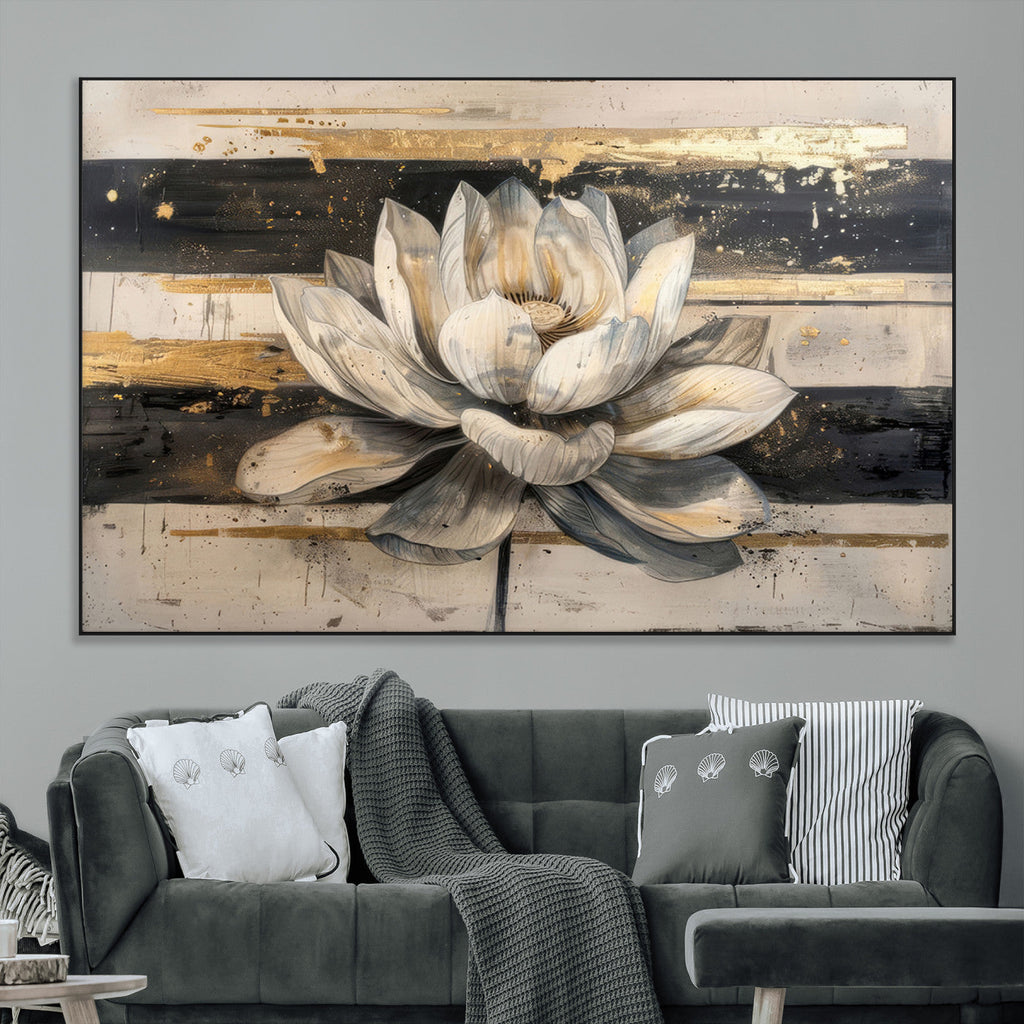 Lotus Flower Wall Art | Framed Abstract Floral Canvas