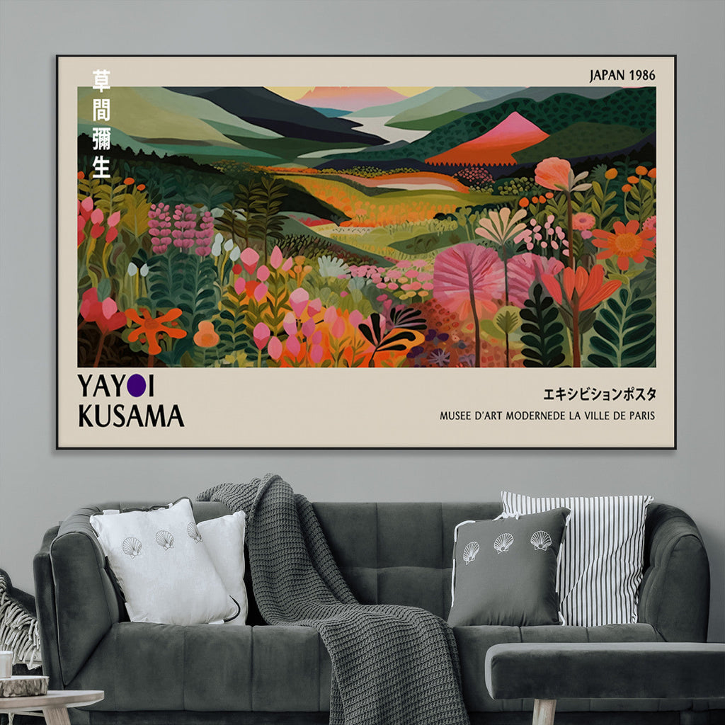 Yayoi Kusama Abstract Print, Vibrant Floral Mountain Art