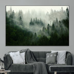 Misty Forest Wall Art | Tranquil Green Woodland Canvas Print