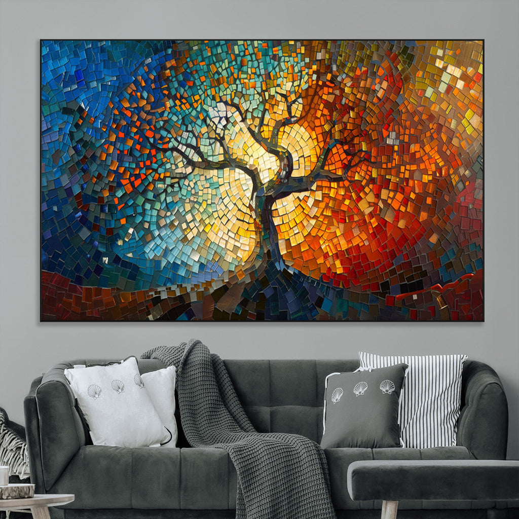 Yggdrasil Tree of Life Mosaic Stained Glass Wall Art Canvas Print