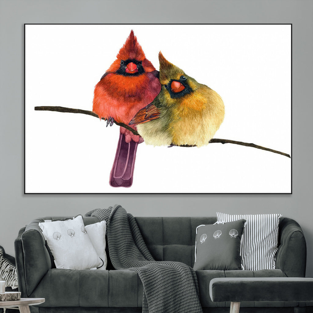 Cardinal Bird Canvas Wall Art, Male and Female Cardinal Print, Nature Inspired Bird Decor
