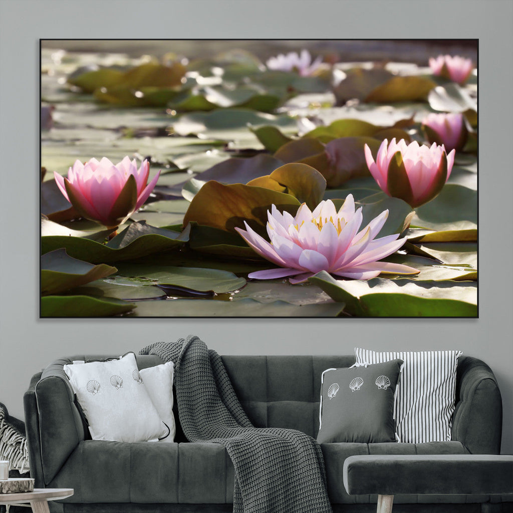 Lotus Flower Wall Art Canvas Print, Water Lily Large Wall Art for Yoga Room Decor