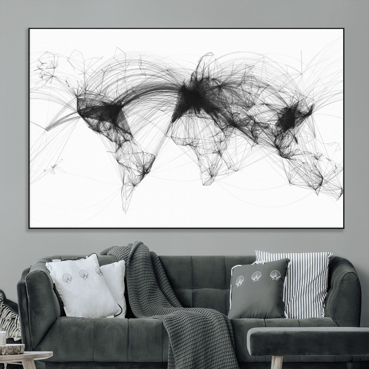 Flight Routes Air Traffic Map Canvas Wall Art, World Flight Routes Print