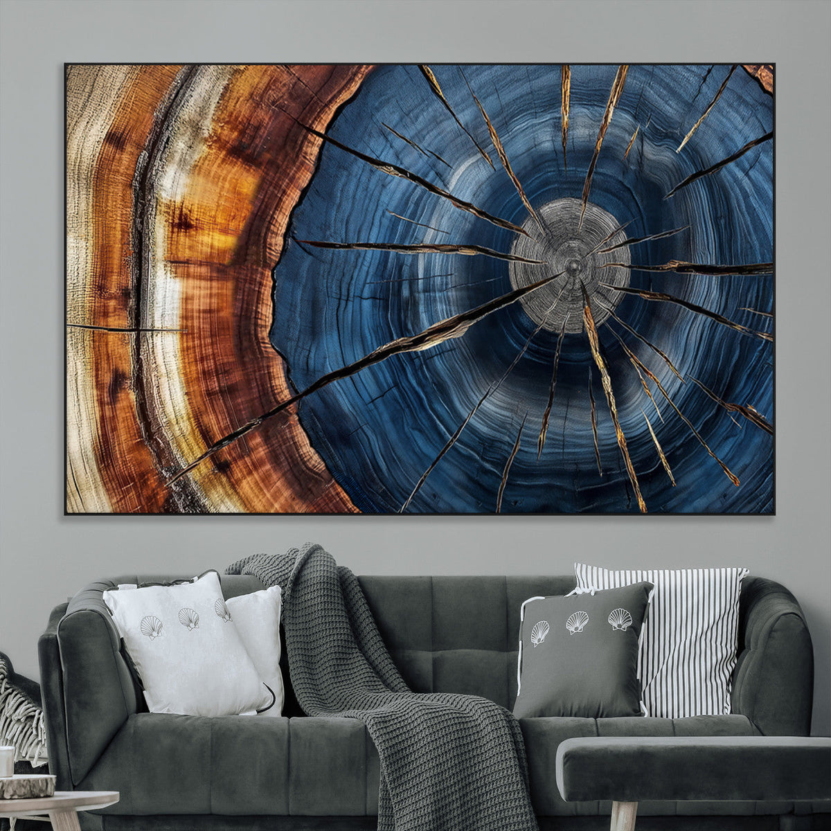 Framed Abstract Tree Ring Wall Art Print, Natural Rustic Wood Grain Canvas Print
