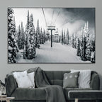 Snowy Pines Wall Art Canvas Print | Ski Lift in a Winter Forest