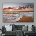 Ocean Sunset Wall Art Canvas Print | Sandy Shore and Gentle Waves