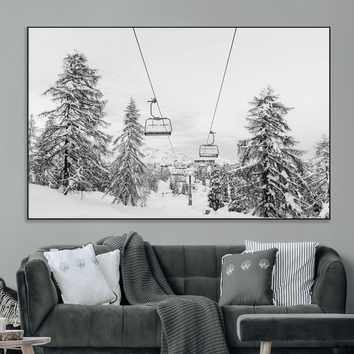 Ski Lift Wall Art | Framed Snowy Mountain Canvas Artwork