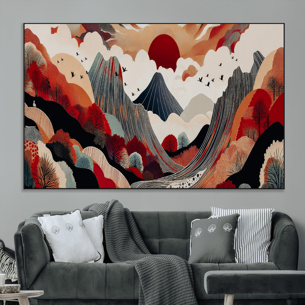 Abstract Mountain Wall Art Canvas Print | Vibrant Stylized Landscape