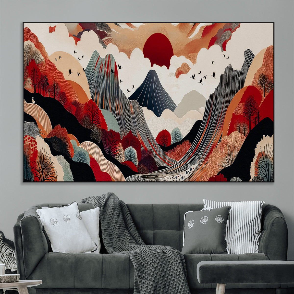 Abstract Mountain Wall Art Canvas Print | Vibrant Stylized Landscape
