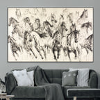 Abstract Horse Wall Art Canvas Print, Framed Horse Sketch with Galloping Herd