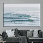 Ocean Waves Wall Art Canvas Print, Framed Surfer Lineup on a Crowded Ocean
