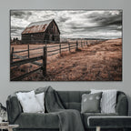 Rustic Barn Wall Art Canvas Print, Framed Moody Field Scene