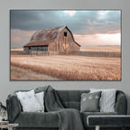 Rustic Barn Wall Art Canvas Print, Framed Wheat Field Scene