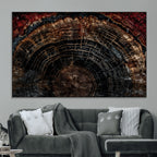 Dark Wood Ring Wall Art Canvas Print, Framed Abstract Tree Slice Print, Rustic Wood Grain Decor