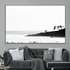Surfer Cliffs Wall Art Canvas Print, Framed Black White Beach and Ocean Waves