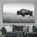 Bison Wall Art Canvas Print, Framed Rustic Wildlife Scene with Wild Buffalo
