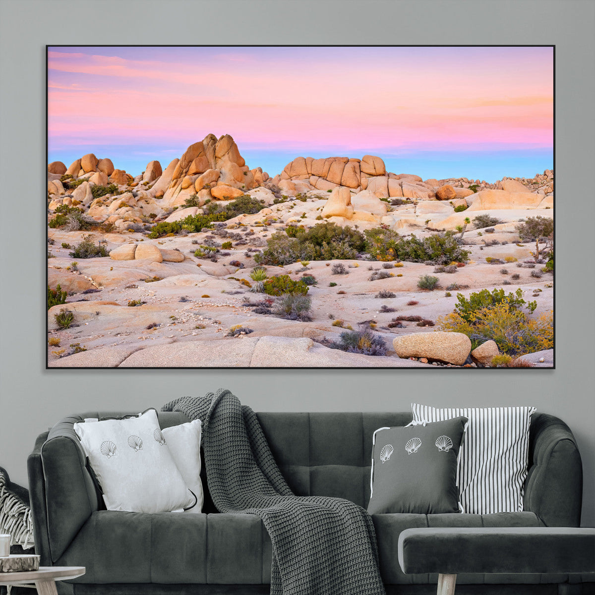 Vibrant Sunset Sky Wall Art Canvas Print, Framed Joshua Tree Desert Artwork