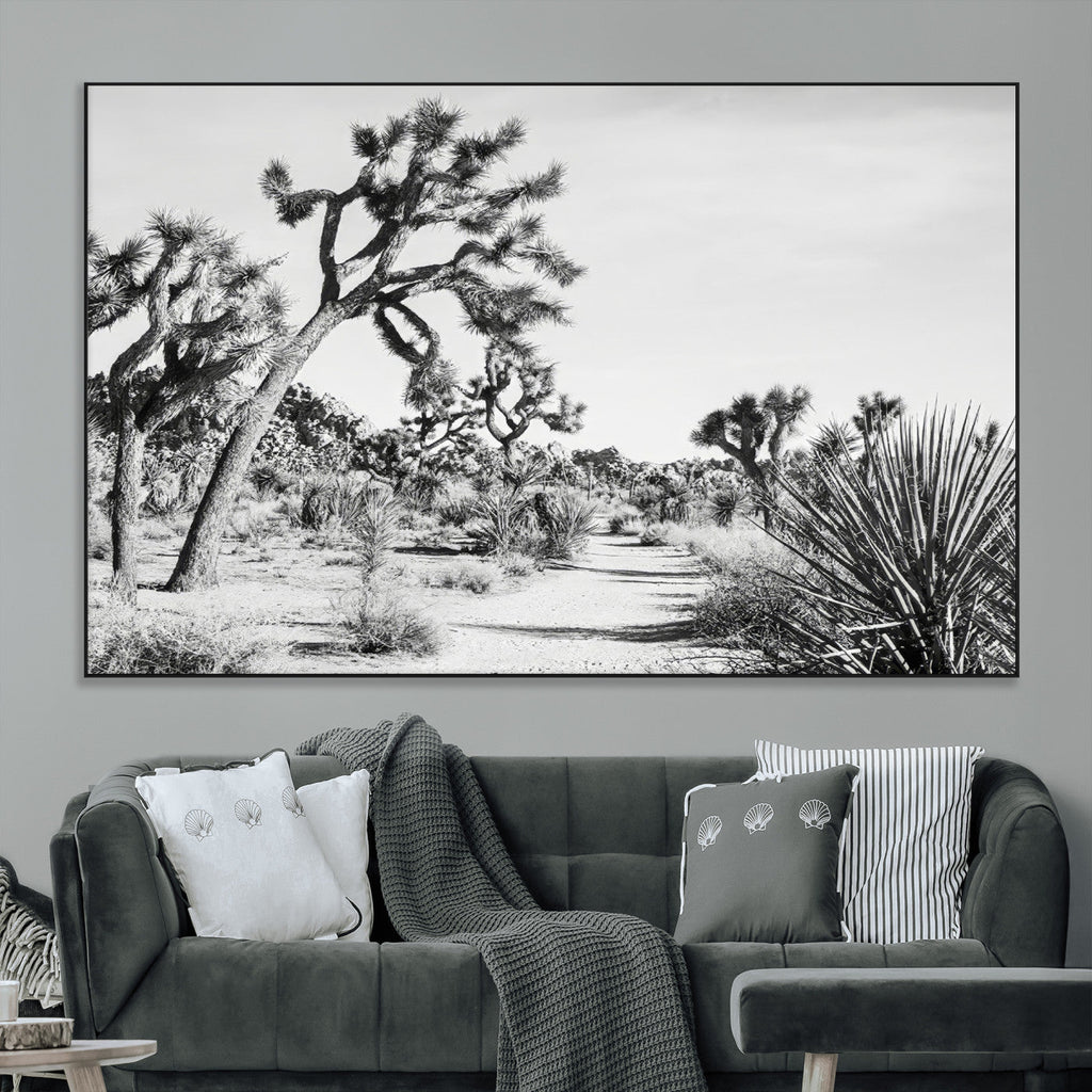Joshua Tree Wall Art | Black & White Canvas Print, Nature Serenity Decor