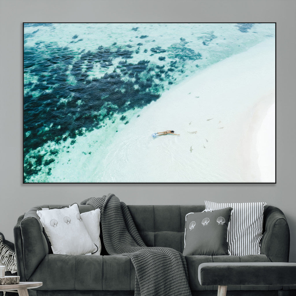 Minimal Beach Wall Art | Framed Ocean Swimming Canvas