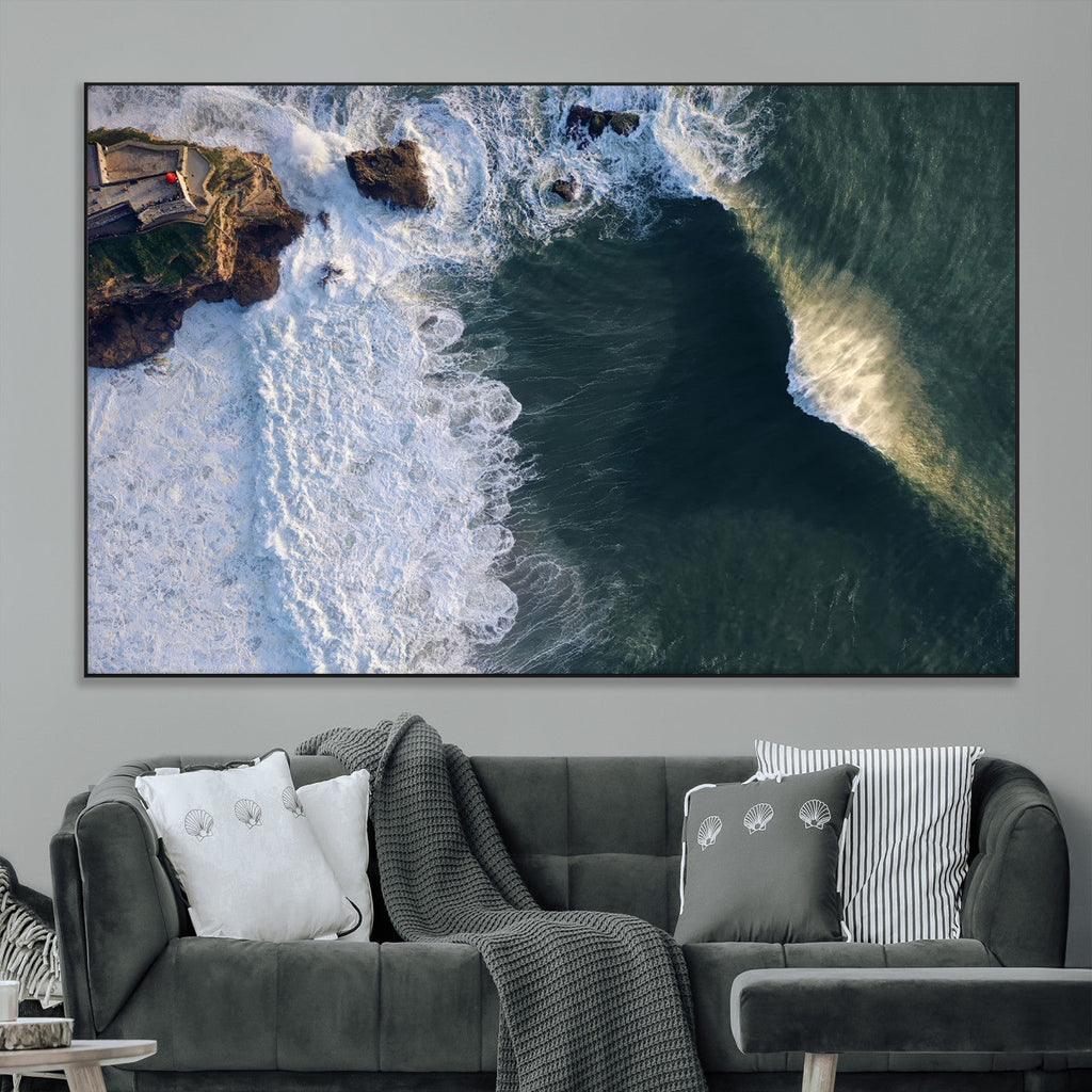 Ocean Wave Wall Art | Aerial Coastal View Canvas Artwork