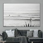 Surfer Silhouette Wall Art | Framed Calm Ocean Canvas