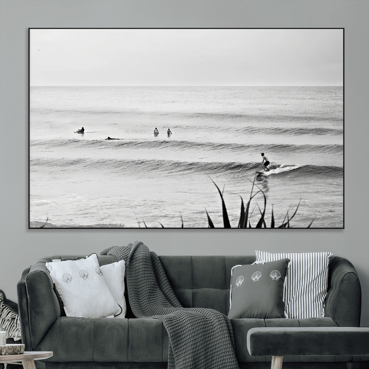 Surfer Silhouette Wall Art | Framed Calm Ocean Canvas