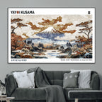 Modern Japanese Wall Art Canvas Print, Framed Abstract Mount Fuji Landscape, Yayoi Kusama Canvas Wall Art