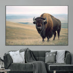 Bison Wall Art Canvas Print, Framed American Buffalo Rustic Western Artwork
