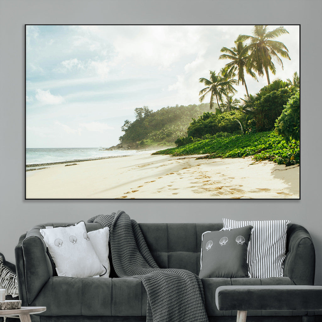 Relaxing Beach Wall Art Canvas Print, Framed Ocean View Coastal Serenity