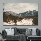 Mountain Landscape Wall Art Canvas Print, Framed Snowy Peaks Alpine Winter