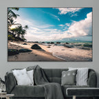Tropical Beach Wall Art Canvas Print, Framed Ocean Waves Relaxing Seascape